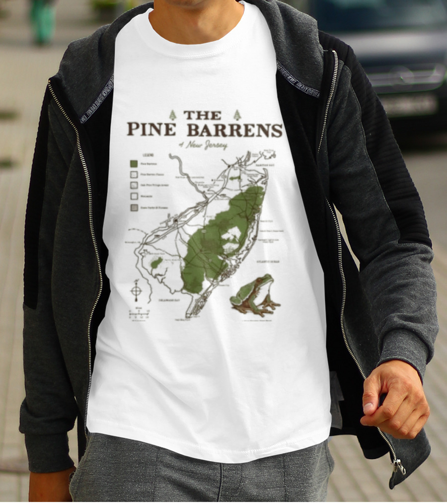 The Pine Barrens Of New Jersey Map Adventure Landmarks Forest Areas T-Shirt