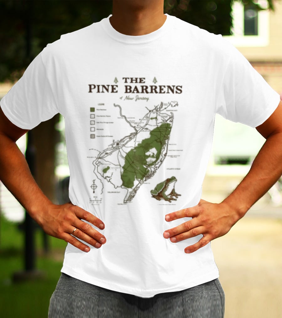 The Pine Barrens Of New Jersey Map Adventure Landmarks Forest Areas T-Shirt