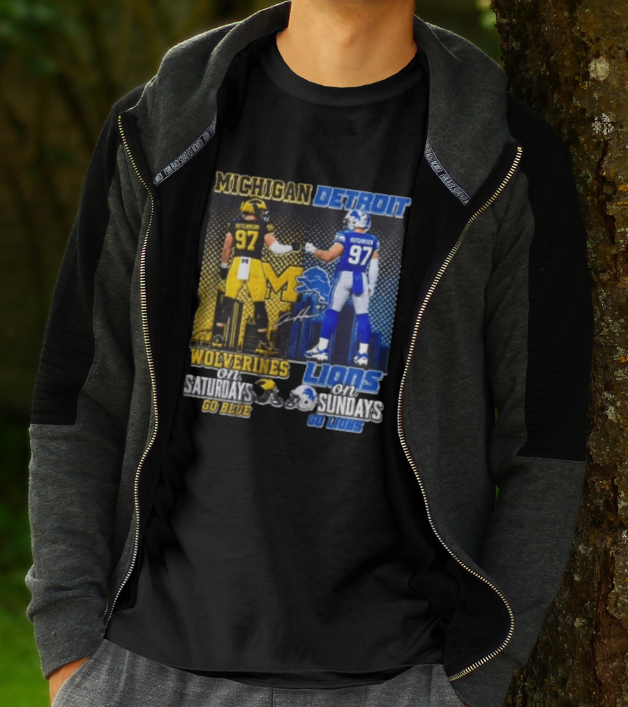 Michigan Wolverines Aidan Hutchinson On Saturdays And Detroit Lions On Sundays Go Blue Go Lions T-Shirt