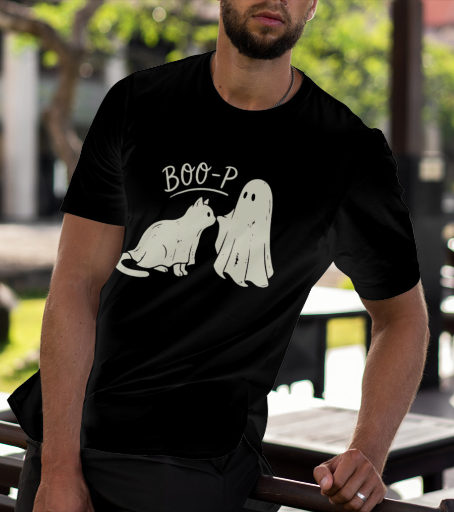 Boo P Humor Halloween Cat Ghost Playful Spirit And Feline Paw Interaction T-Shirt