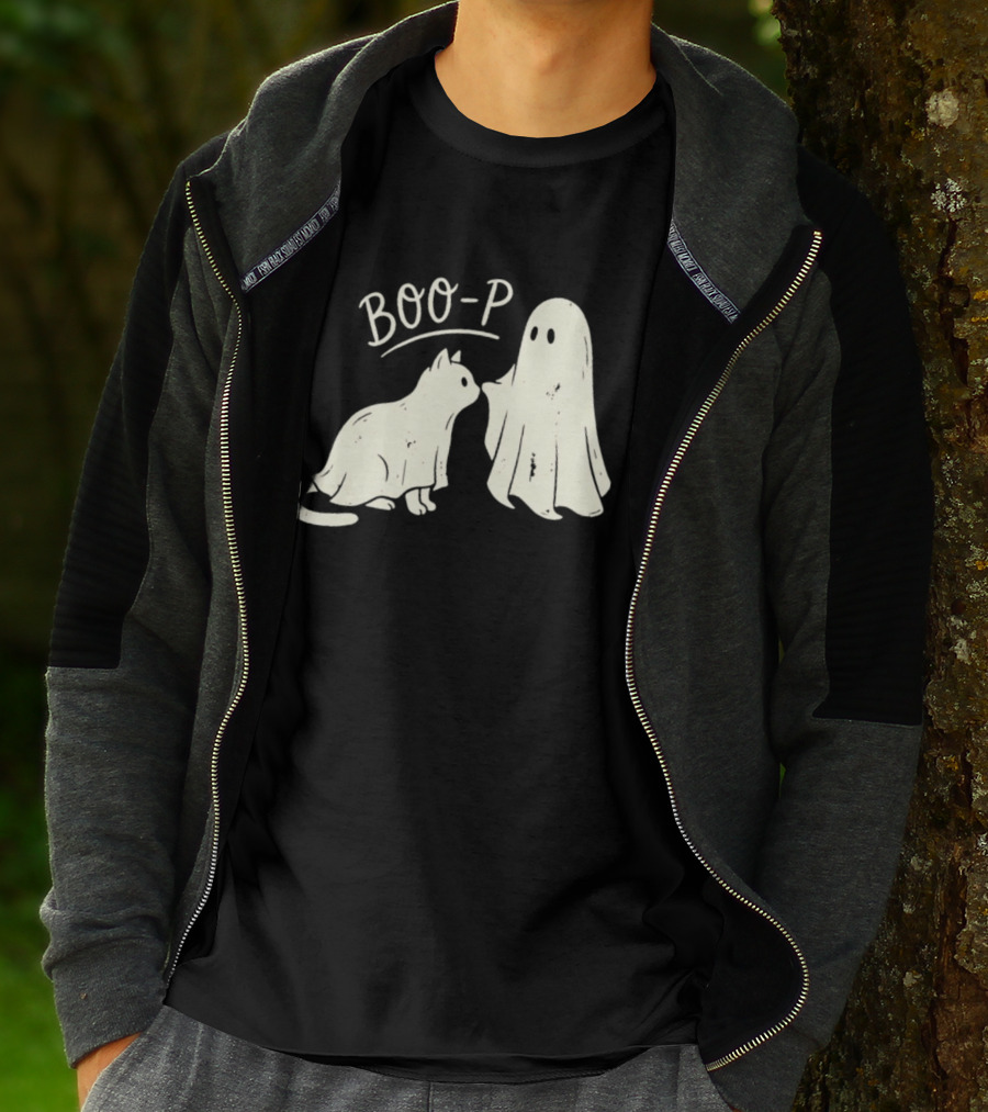 Boo P Humor Halloween Cat Ghost Playful Spirit And Feline Paw Interaction T-Shirt