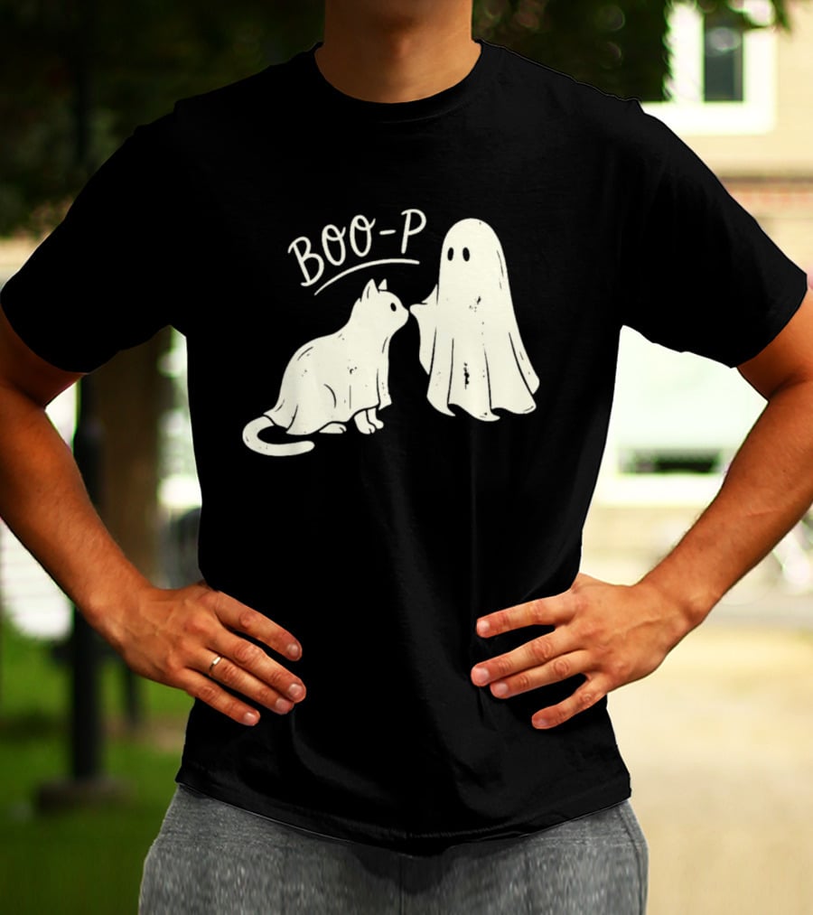 Boo P Humor Halloween Cat Ghost Playful Spirit And Feline Paw Interaction T-Shirt