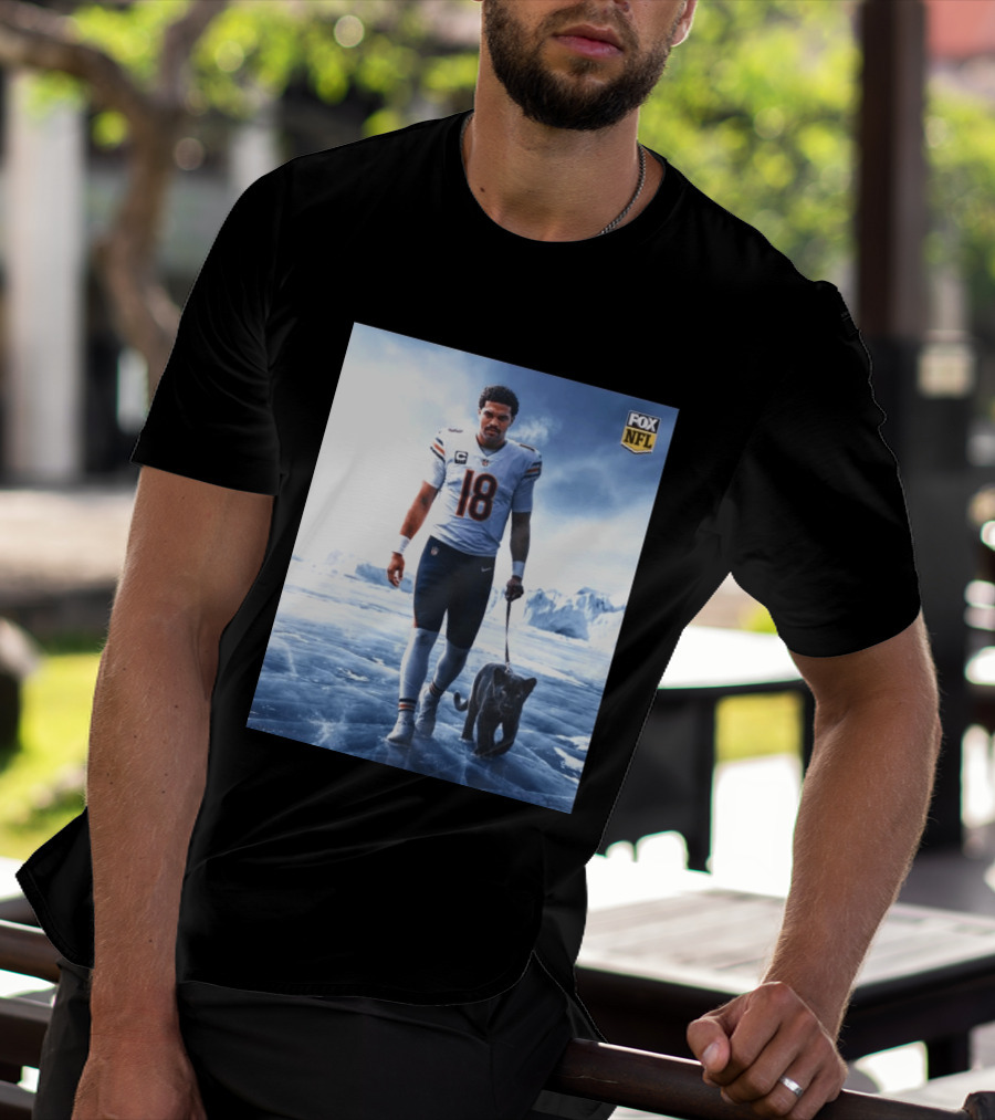 Chicago Bears QB #18 Arctic Panther Fox NFL Icy Football Player Black Panther T-Shirt