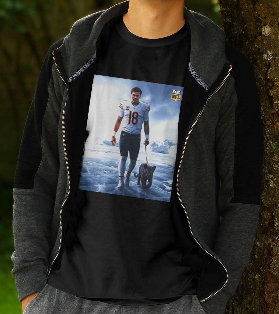 Chicago Bears QB #18 Arctic Panther Fox NFL Icy Football Player Black Panther T-Shirt