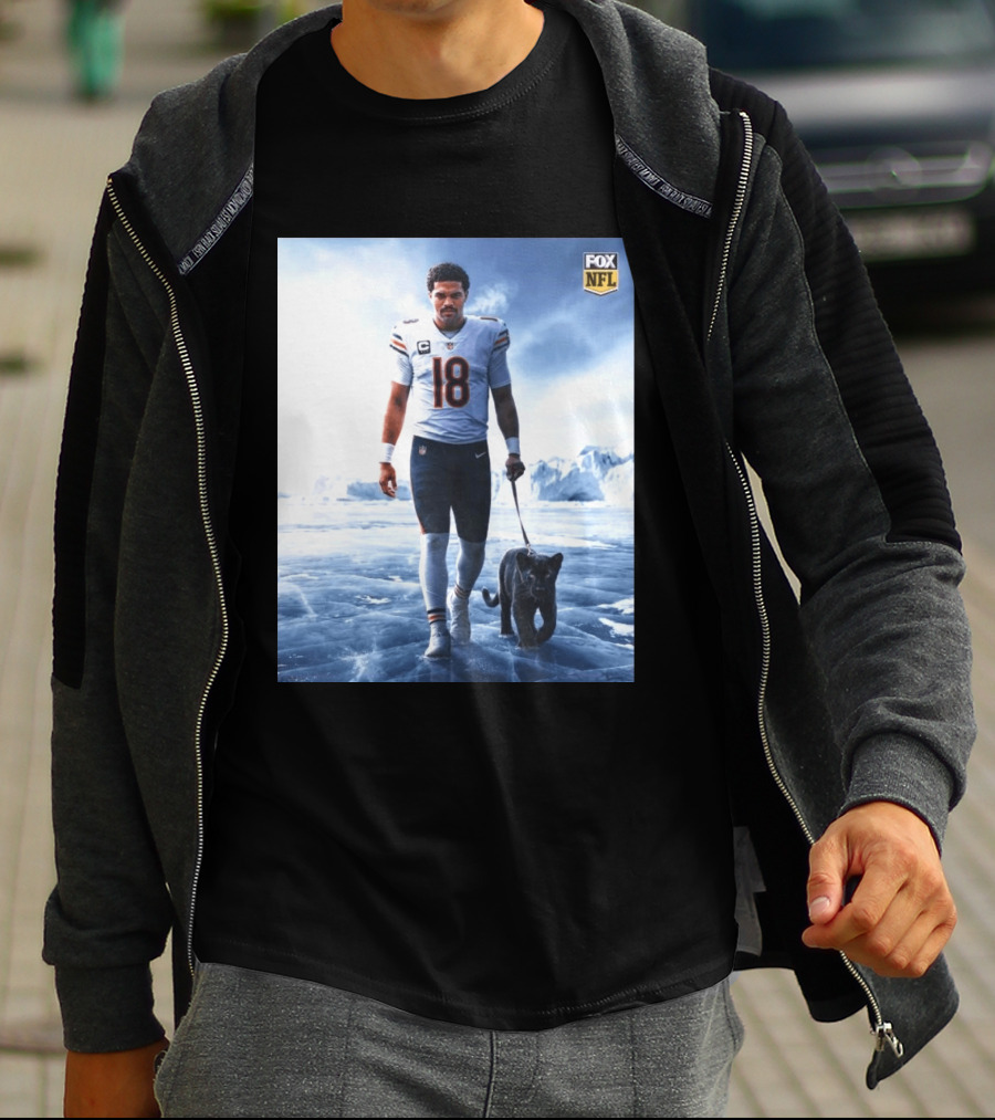 Chicago Bears QB #18 Arctic Panther Fox NFL Icy Football Player Black Panther T-Shirt