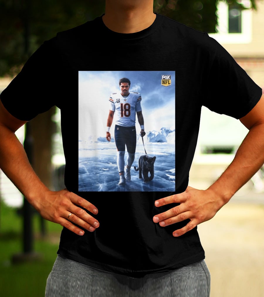Chicago Bears QB #18 Arctic Panther Fox NFL Icy Football Player Black Panther T-Shirt