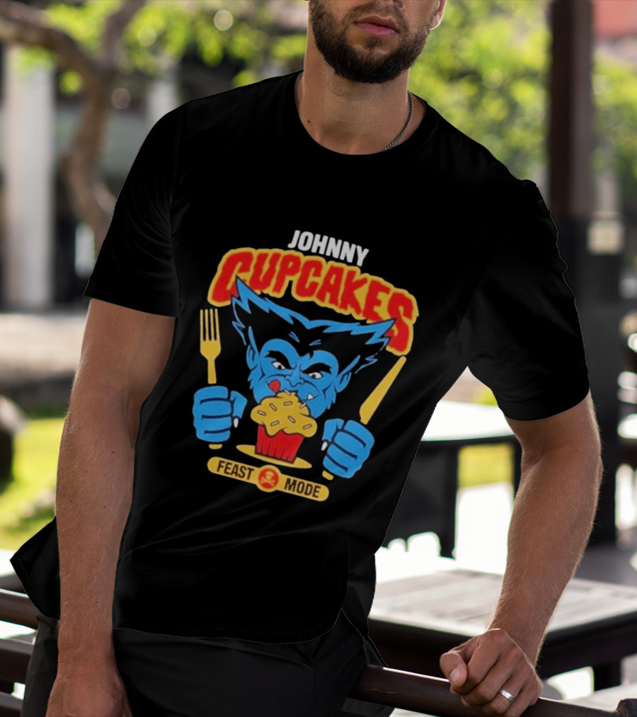 Johnny Cupcakes Feast Mode Blue Wolverine Eating Cupcake T-Shirt