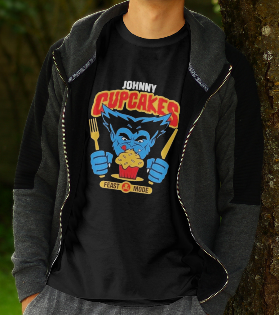 Johnny Cupcakes Feast Mode Blue Wolverine Eating Cupcake T-Shirt