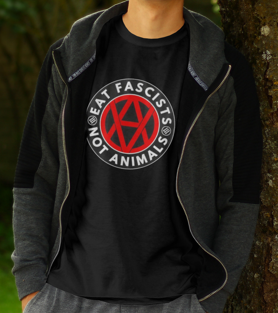 Eat Fascists Not Animals Red Anarchist Circle T-Shirt