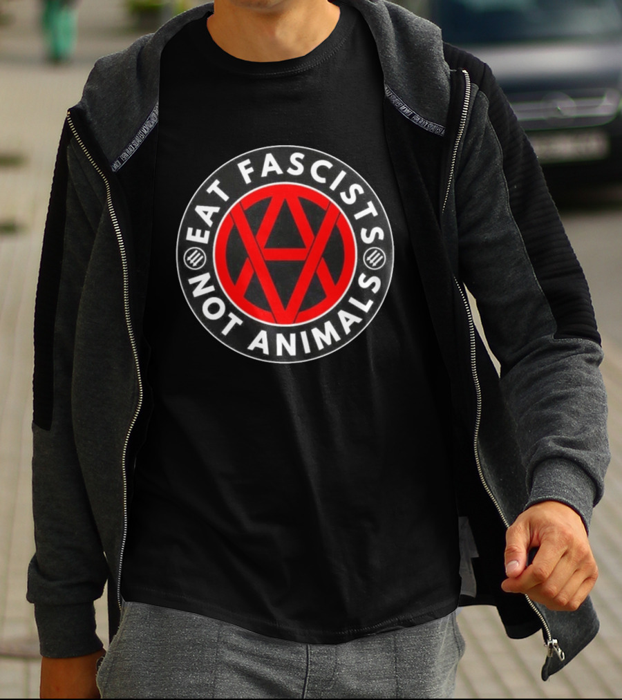 Eat Fascists Not Animals Red Anarchist Circle T-Shirt