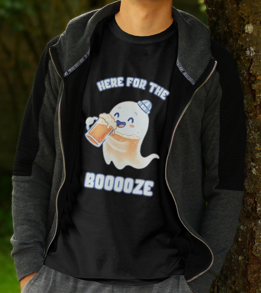 Here For The Booooze Ghost Drinking Beer Fun Halloween T-Shirt