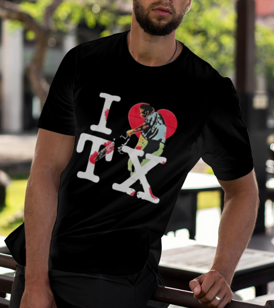 I Love Tx Leatherface Chainsaw Heart Blood Splatter T-Shirt