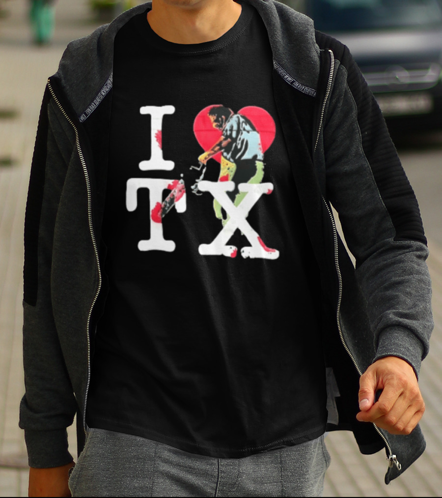 I Love Tx Leatherface Chainsaw Heart Blood Splatter T-Shirt