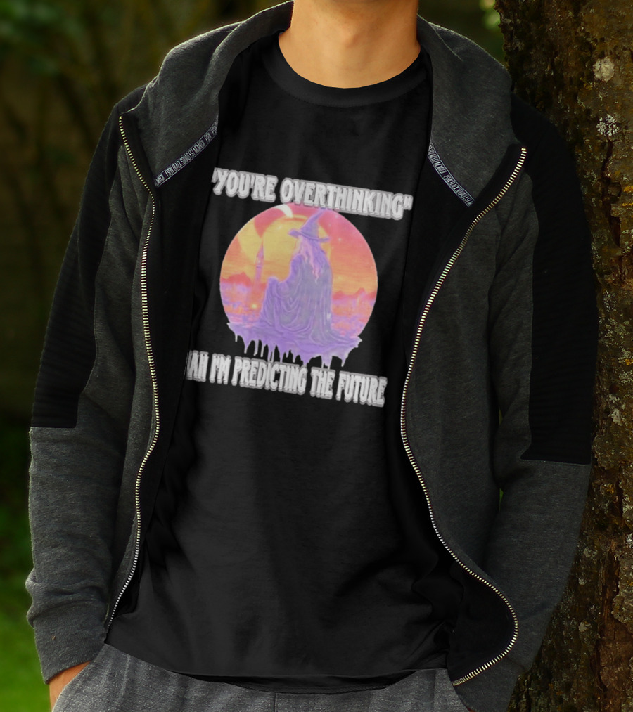 You're Overthinking Nah I'm Predicting The Future Wizard Purple Cloak Mystical Scene T-Shirt