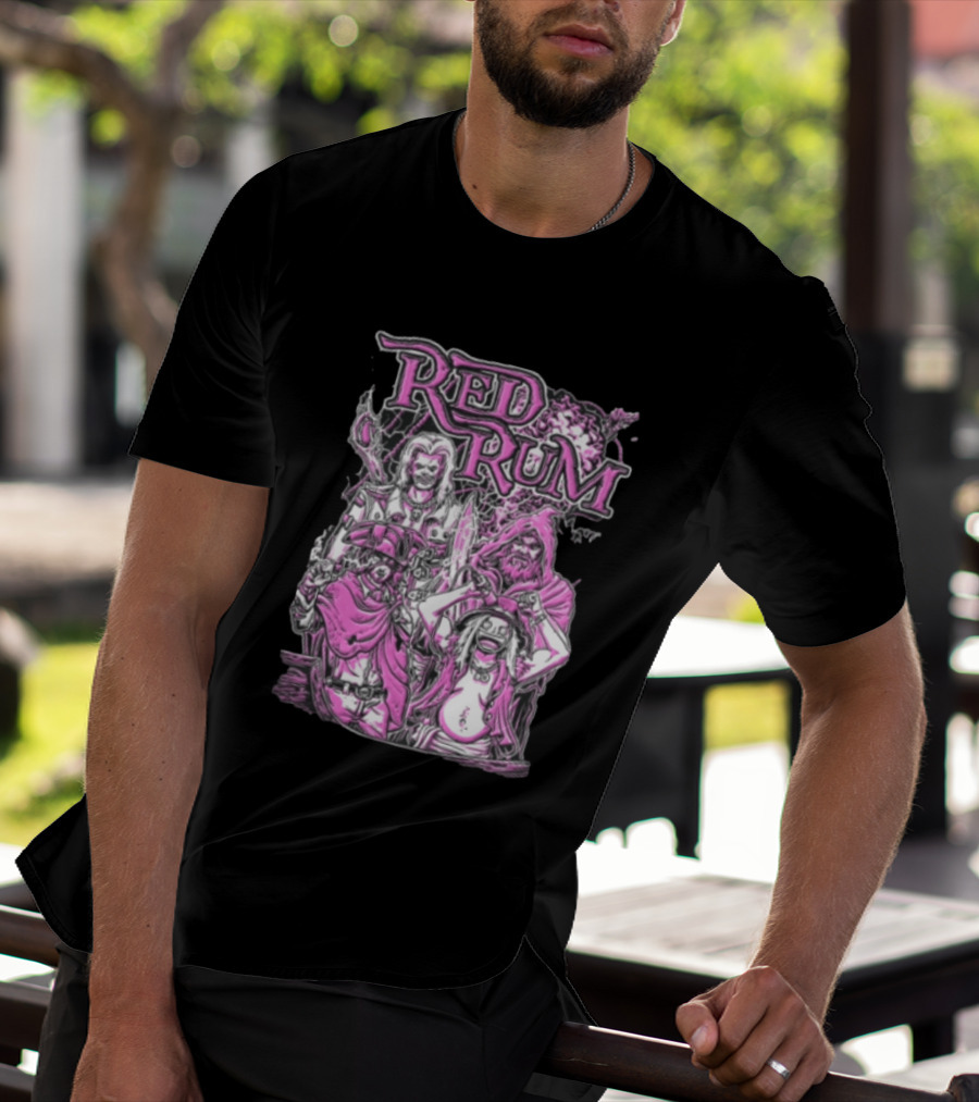 Red Rum Pink Pirate Crew Captain Hooded Wizard Comic Line T-Shirt
