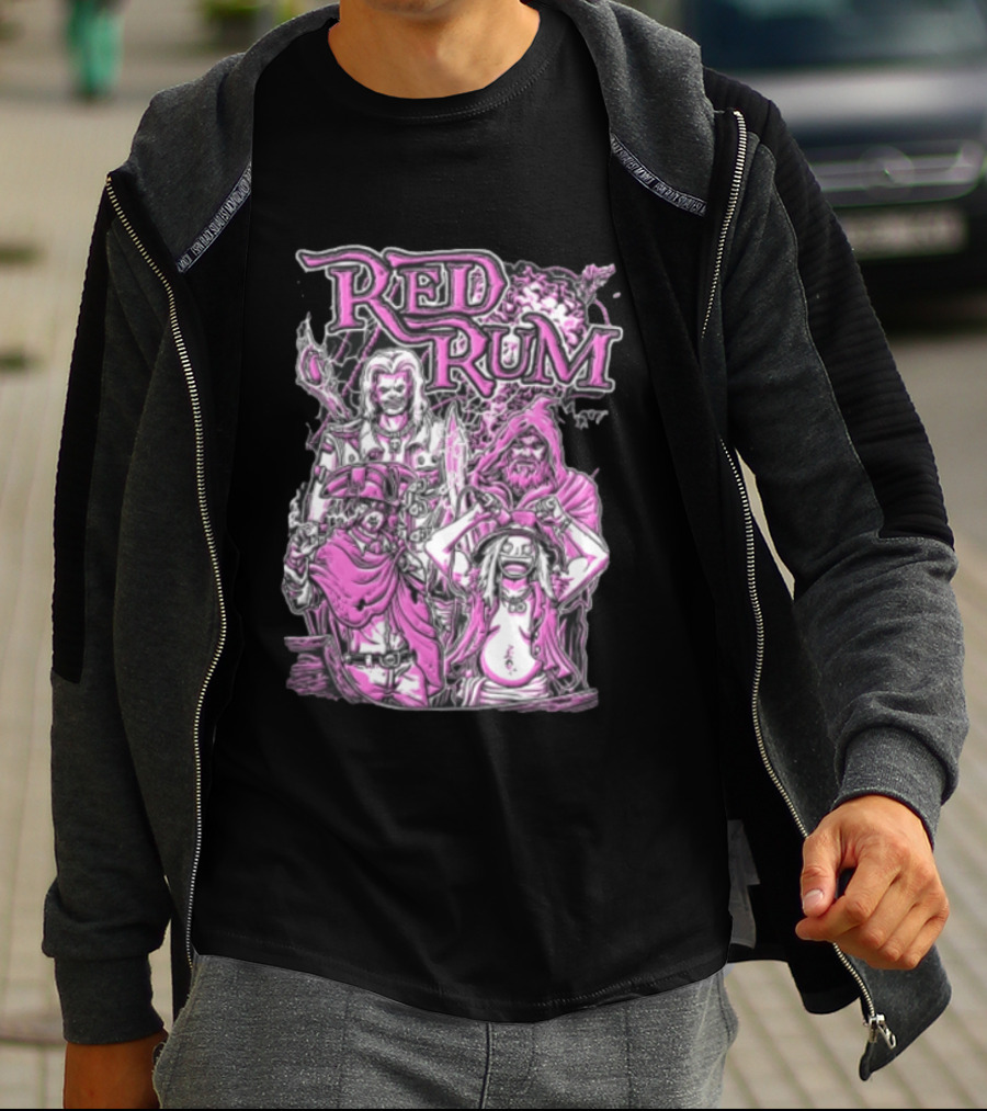 Red Rum Pink Pirate Crew Captain Hooded Wizard Comic Line T-Shirt