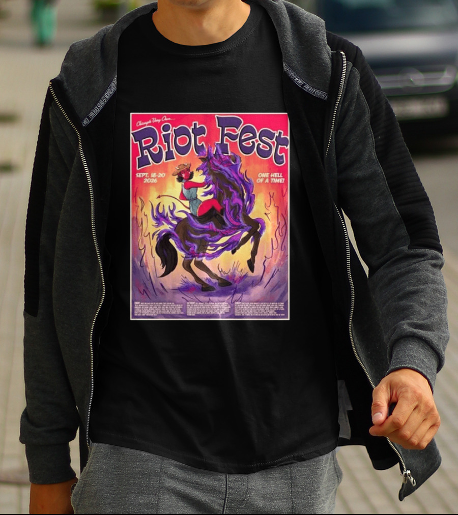 Chicago Douglass Park Riot Fest 2026 Devil Cowgirl Artwork September 18 20 One Hell Of A Time T-Shirt