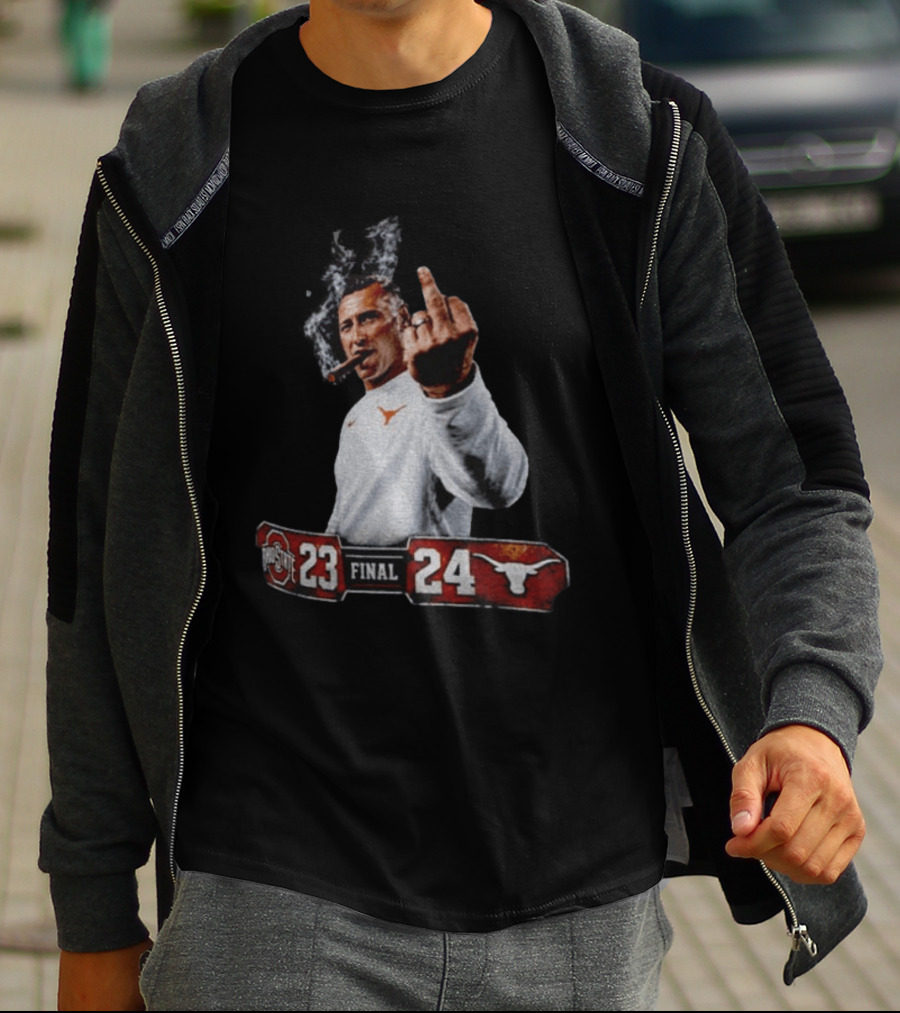 Texas Longhorns Coach Smoking Middle Finger Victory Over Ohio State 24 23 T-Shirt