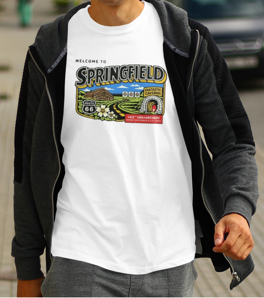 Welcome To Springfield Route 66 Fantastic Caverns 142nd USA Archery Target Nationals U.S. Open T-Shirt
