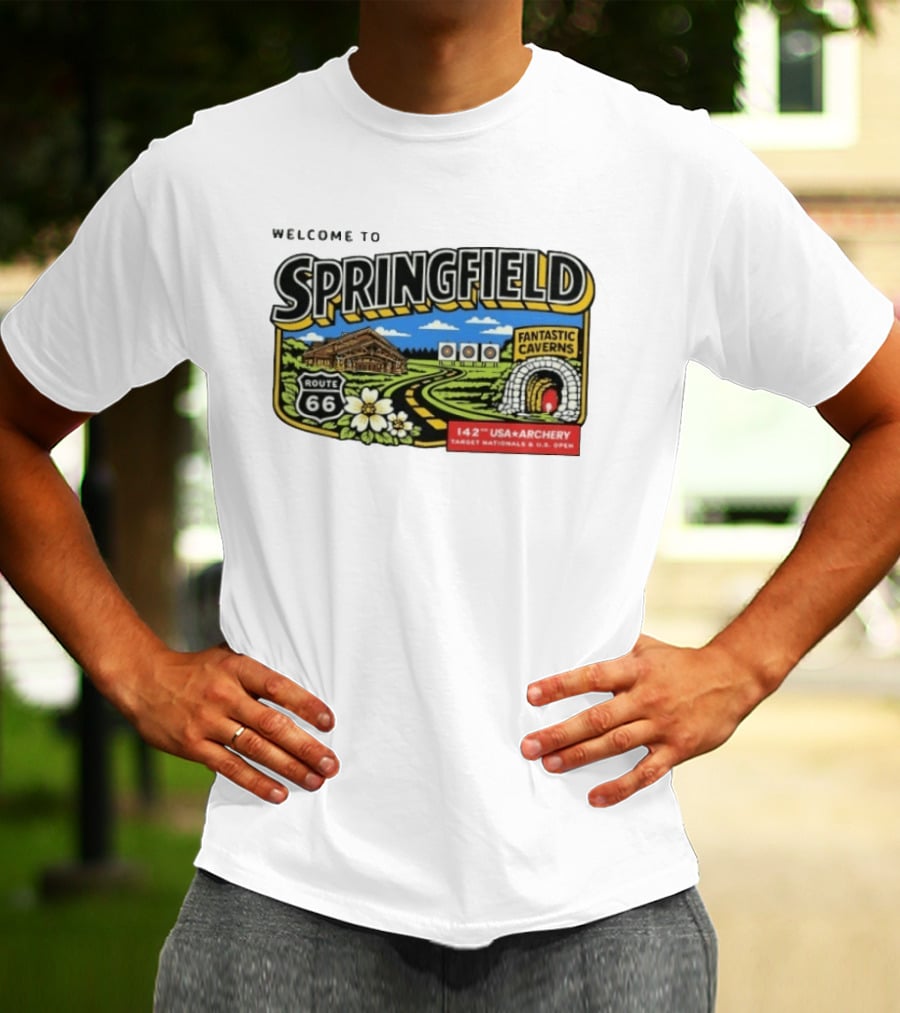 Welcome To Springfield Route 66 Fantastic Caverns 142nd USA Archery Target Nationals U.S. Open T-Shirt