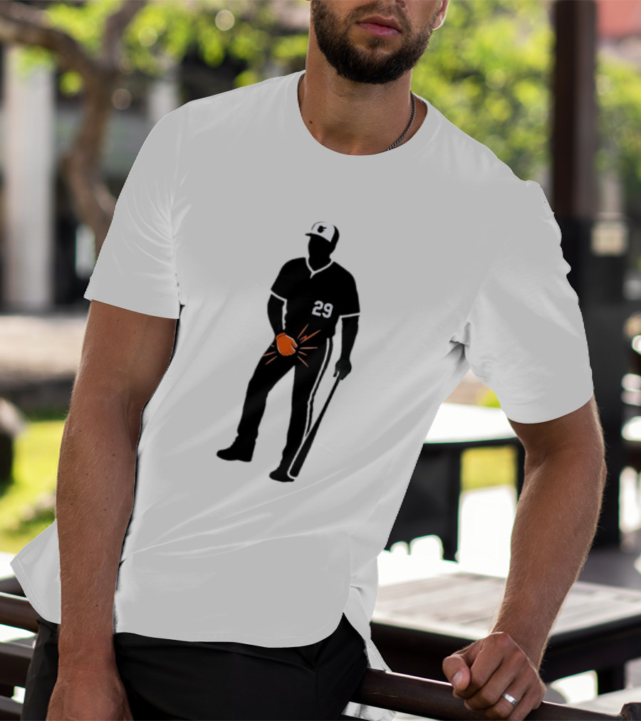Baltimore Orioles 29 Baseball Player Jersey Black And Orange Glove T-Shirt