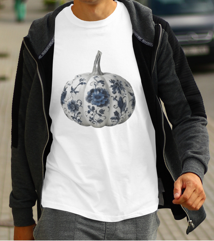 Blue Floral Porcelain Pumpkin China Blue Pumpkin Decor T-Shirt