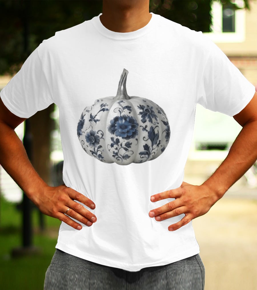 Blue Floral Porcelain Pumpkin China Blue Pumpkin Decor T-Shirt