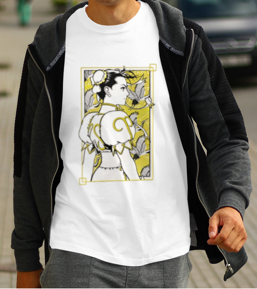 Chun Li Profile Flying Cranes Yellow Frame Line T-Shirt