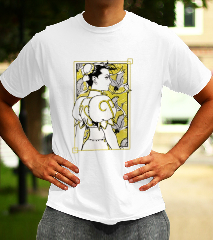 Chun Li Profile Flying Cranes Yellow Frame Line T-Shirt