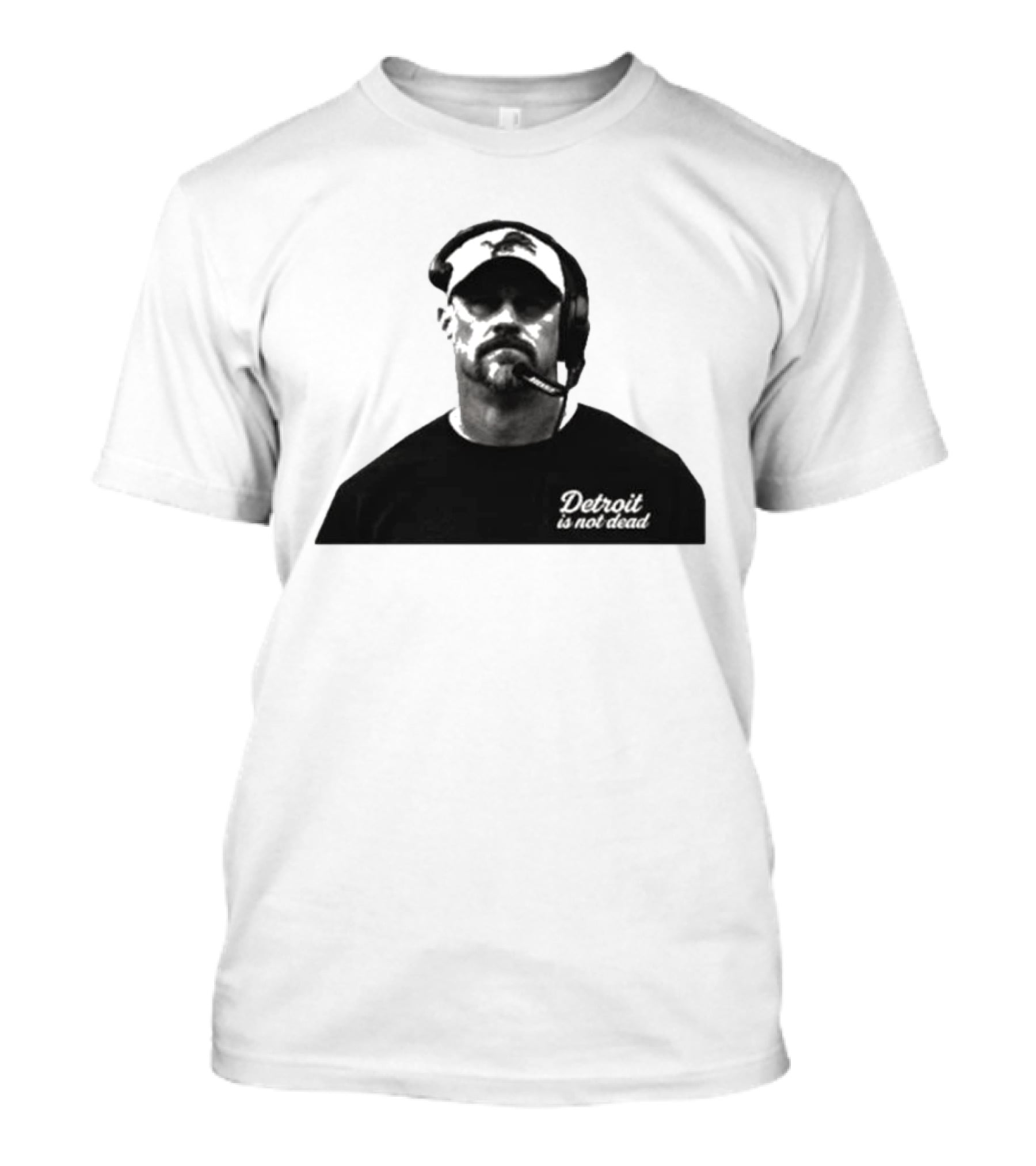 Dan Campbell 2026 Detroit Is Not Dead Headset Coach Monochrome Detroit Football T-Shirt