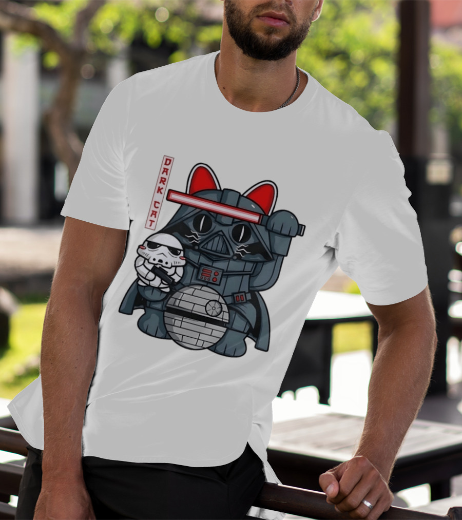 Dark Cat Vader Star Wars Cat Holding Stormtrooper Helmet T-Shirt