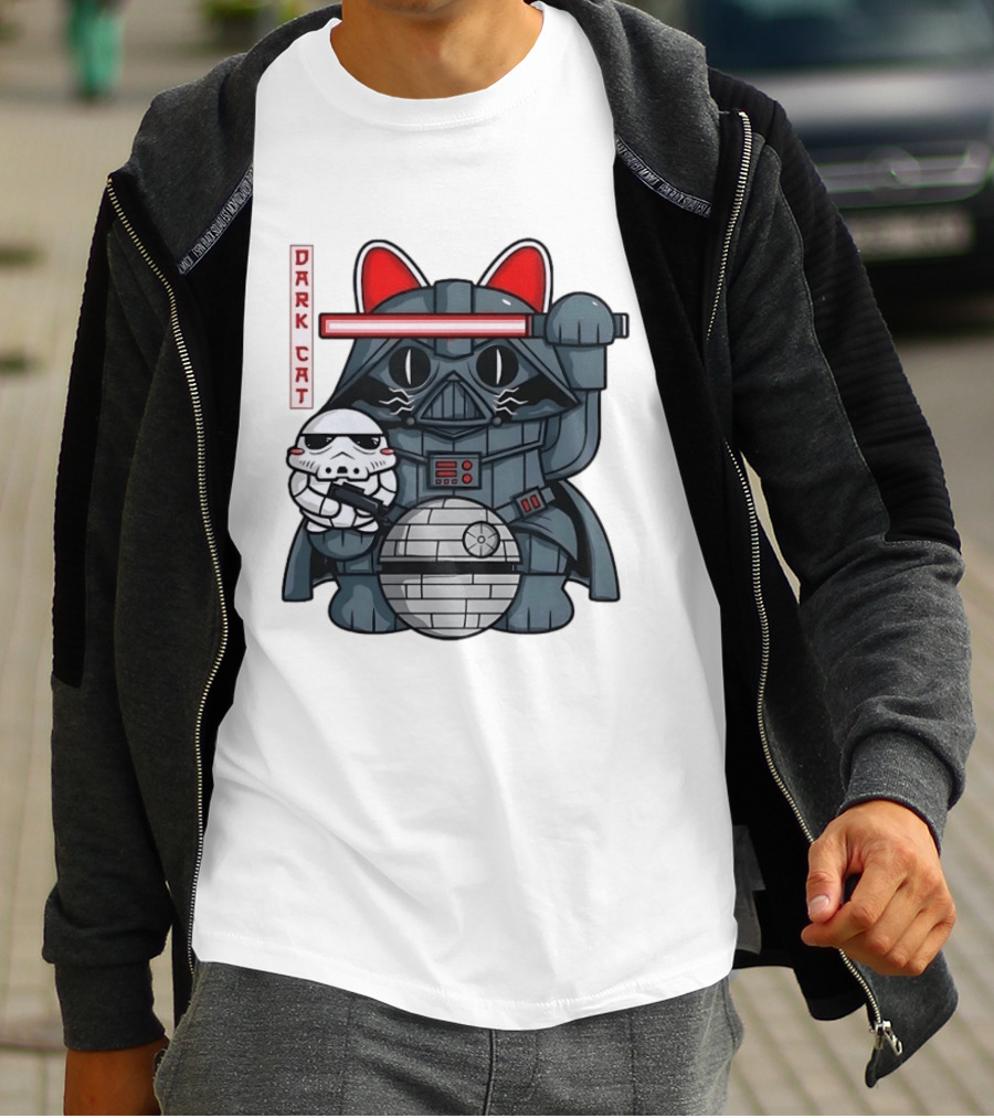 Dark Cat Vader Star Wars Cat Holding Stormtrooper Helmet T-Shirt