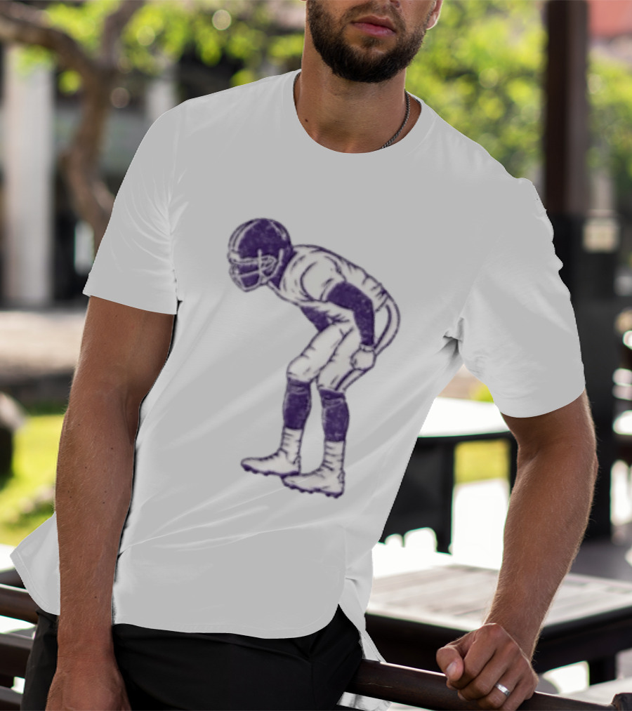 Distressed Purple American Football Player Resting Pose Vintage Look T-Shirt