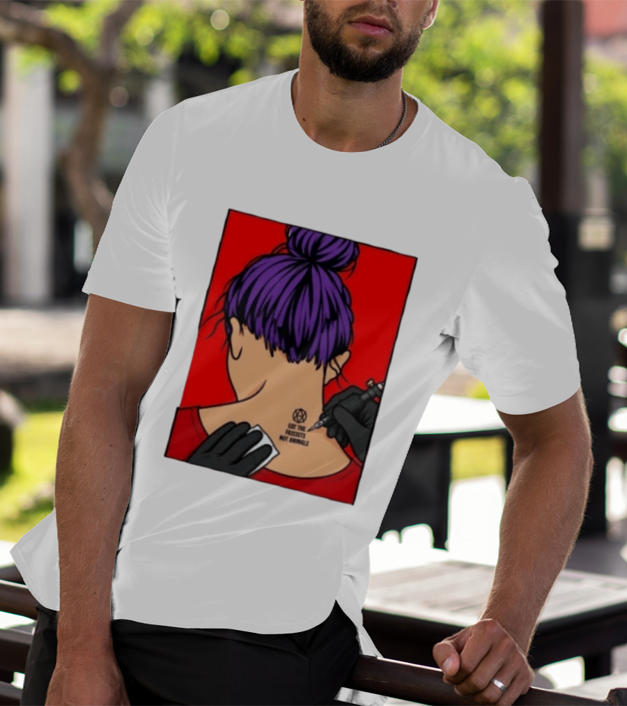 Eat The Fascists Not Animals Tattoo Anarchist Purple Hair Red T-Shirt