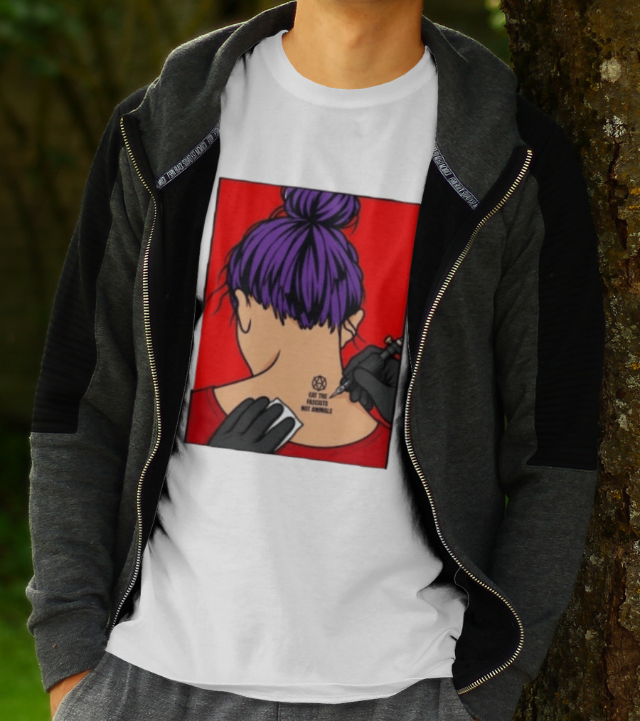Eat The Fascists Not Animals Tattoo Anarchist Purple Hair Red T-Shirt
