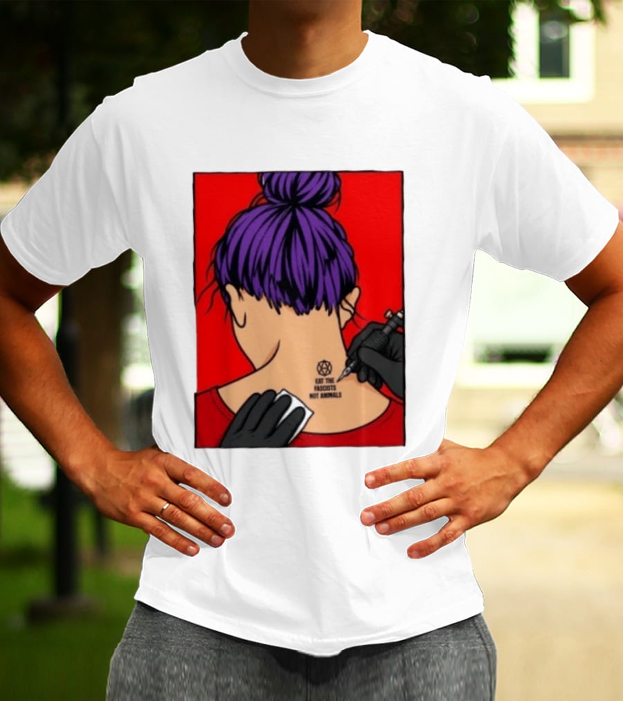 Eat The Fascists Not Animals Tattoo Anarchist Purple Hair Red T-Shirt