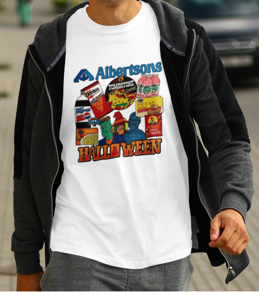 Albertsons Halloween Frankenstein Witch Mummy Featuring Diet Pepsi Doritos Tombstone Pizza T-Shirt