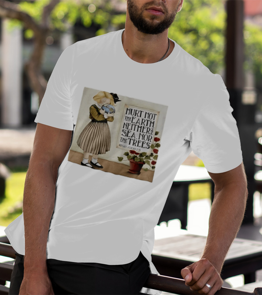 Hurt Not The Earth Revelation 7:3 Vintage Girl Holding Globe Environmental Protection T-Shirt