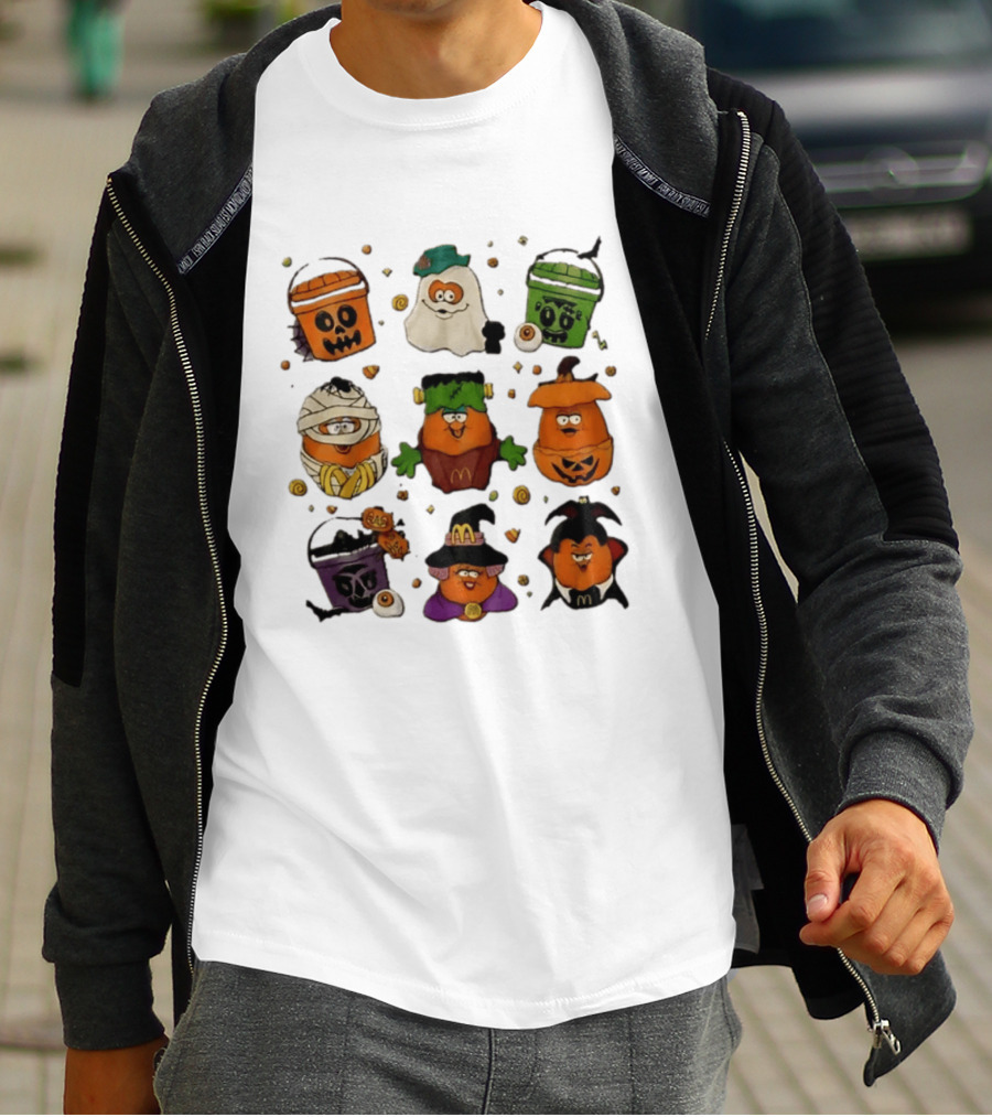 McDonalds Halloween McNugget Buddies Characters Pumpkin Witch Dracula Mummy Ghost Frankenstein T-Shirt