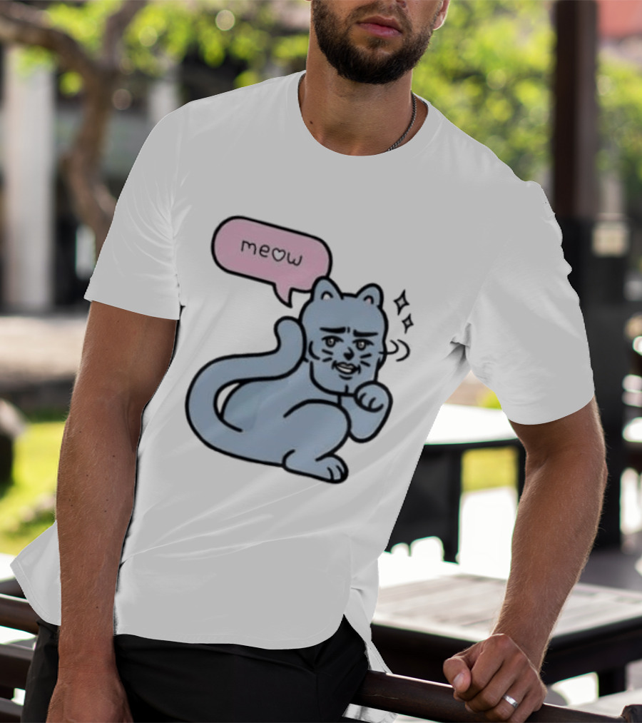 Meow Meme Cat With Human Face And Sparkles T-Shirt