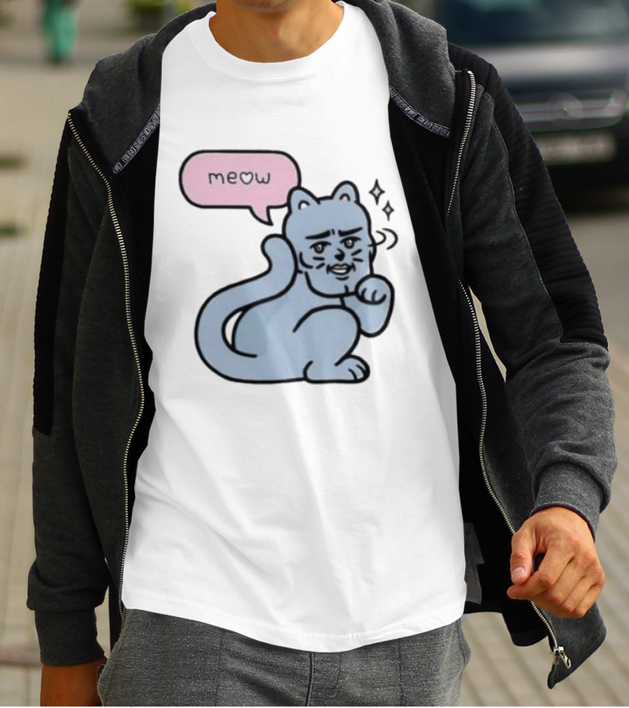 Meow Meme Cat With Human Face And Sparkles T-Shirt