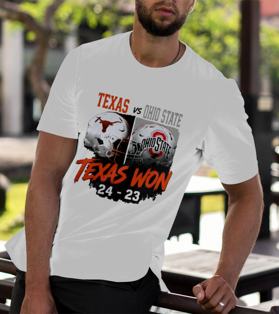Texas Vs Ohio State 2026 Texas Won 24 23 Helmet Matchup T-Shirt