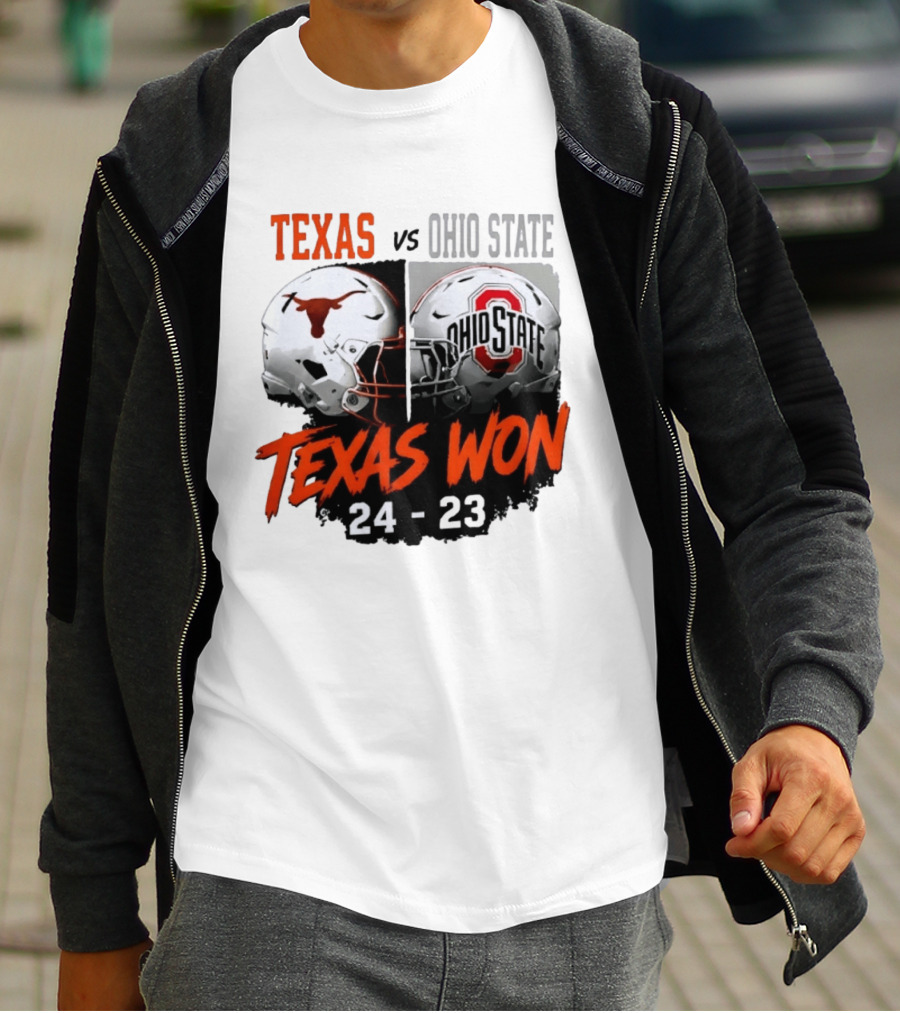 Texas Vs Ohio State 2026 Texas Won 24 23 Helmet Matchup T-Shirt
