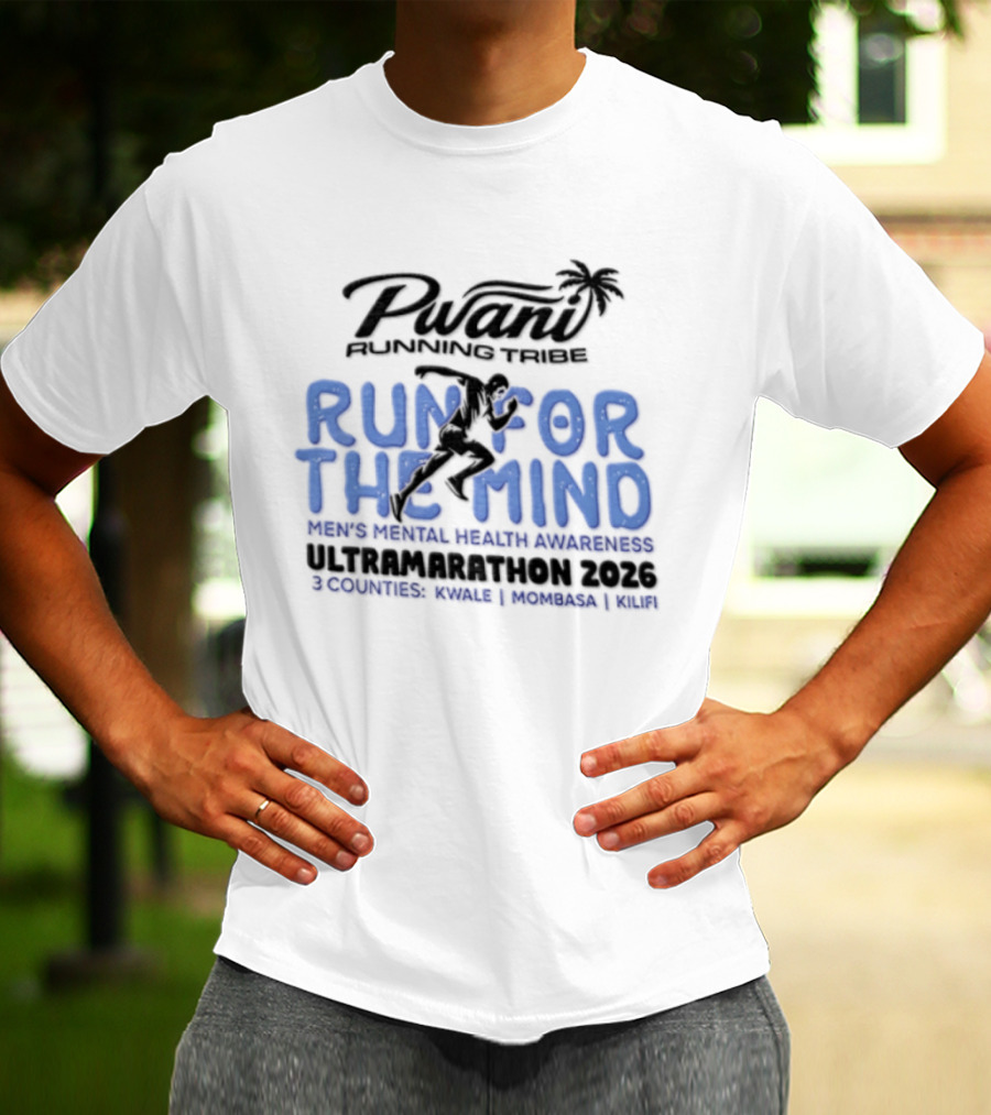 Pwani Running Tribe Run For The Mind Men's Mental Health Awareness Ultramarathon 2023 Five Countries Three Weeks Team T-Shirt