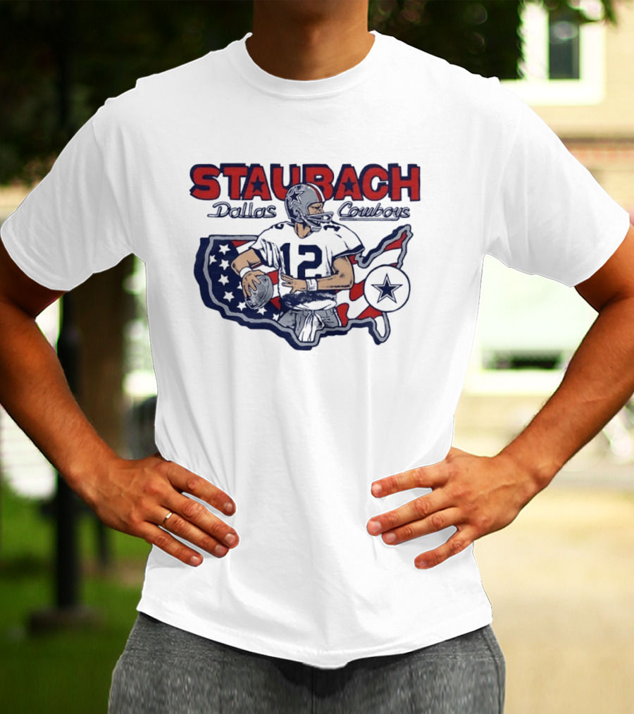 Staubach Dallas Cowboys 12 USA Map Star Helmet Football T-Shirt