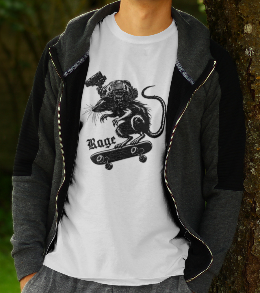 Skater Rat Tactical Helmet Night Vision Rage Skateboarding Adventure T-Shirt