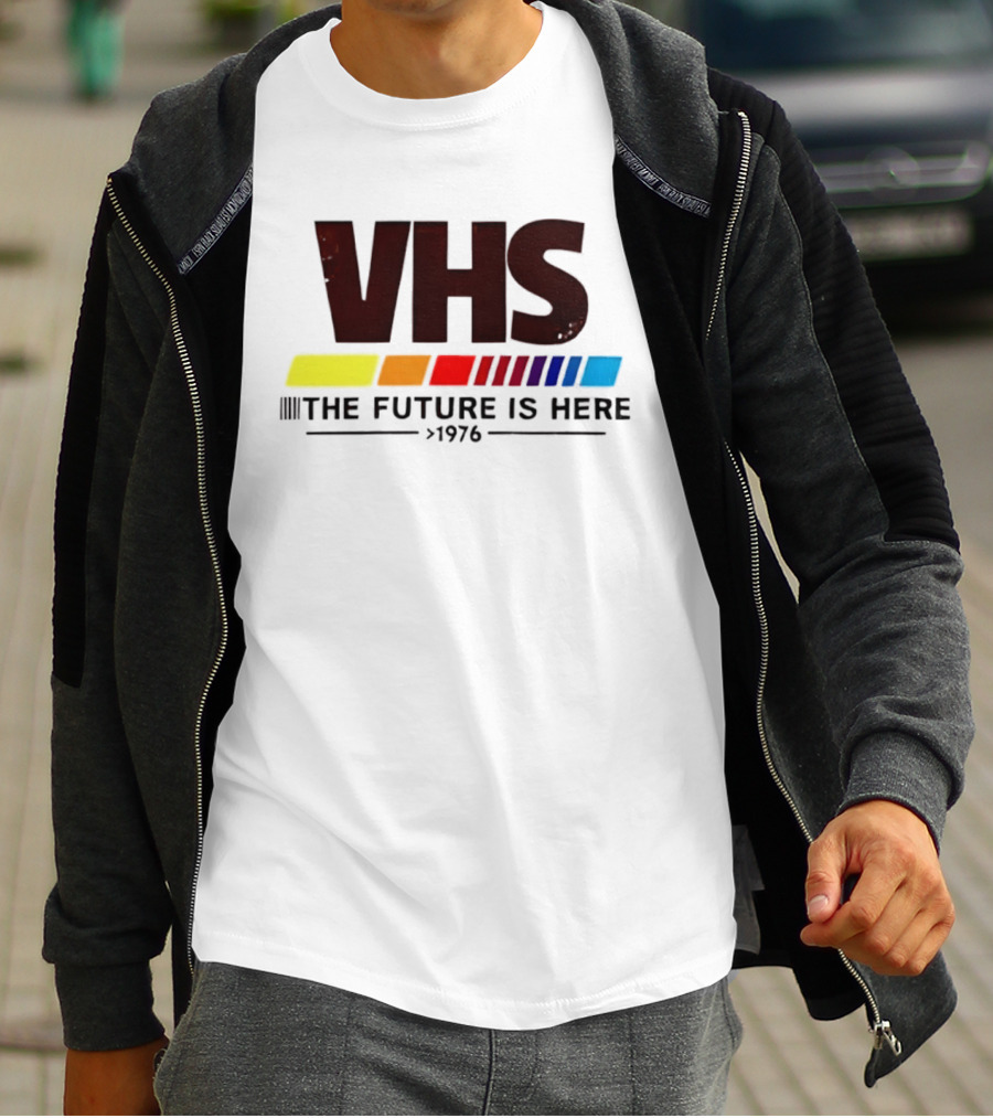 VHS The Future Is Here 1976 Retro Color Stripes T-Shirt