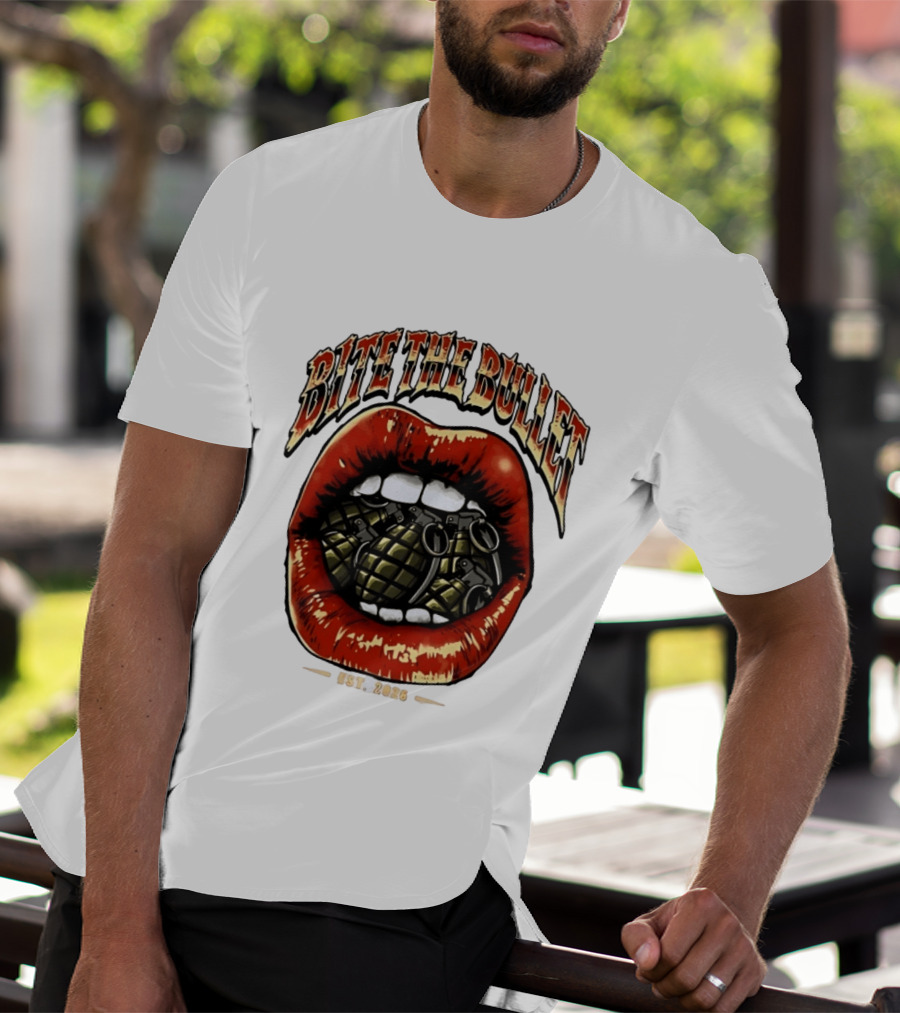 Bite The Bullet Grenade Lips Est 2026 Edgy T-Shirt