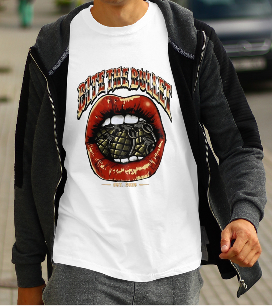 Bite The Bullet Grenade Lips Est 2026 Edgy T-Shirt