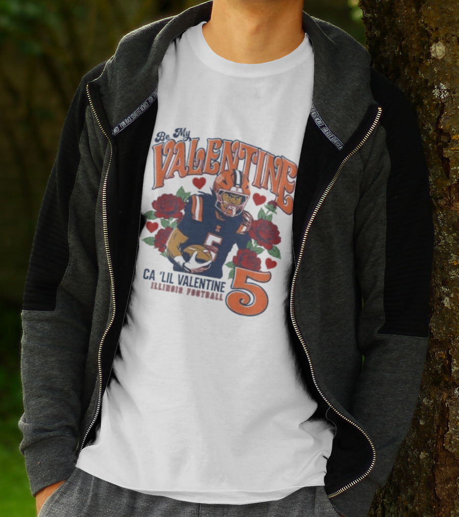 Be My Valentine Ca'Lil Valentine Illinois Football 5 Roses T-Shirt